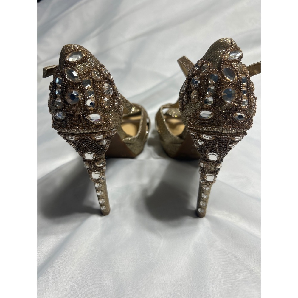 Gianni Bini Gold Glitter Jeweled Heels Platform Stiletto Party Shoes Size 6M - Picture 4 of 8